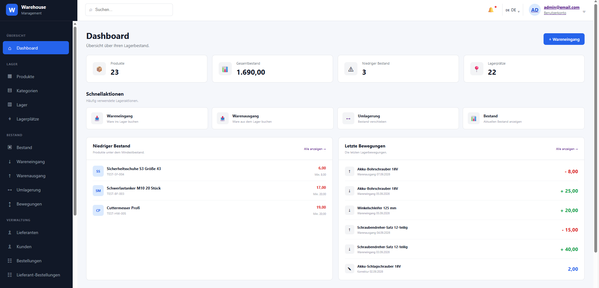 Warehouse Management Dashboard